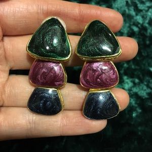 VINTAGE pearlescent triangular earrings